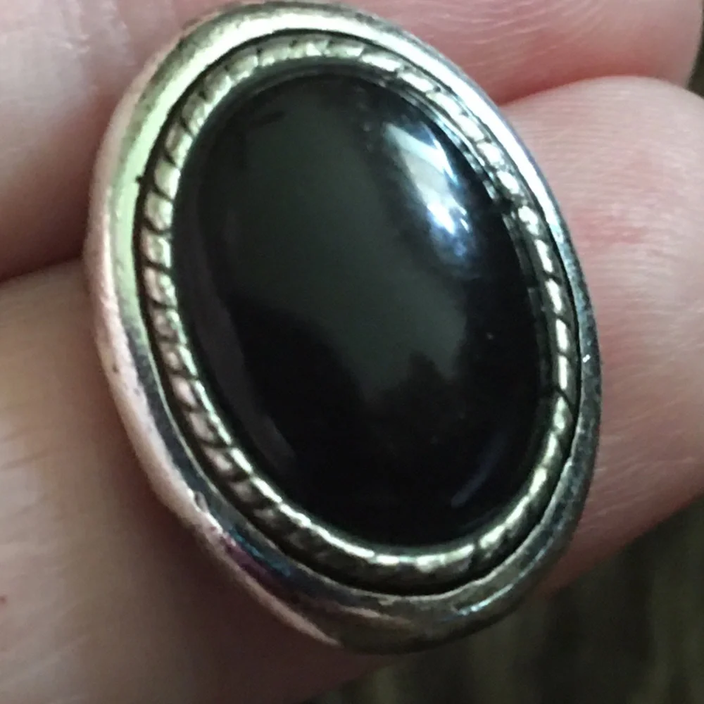 Vintage silver tone black cabochon glass earrings